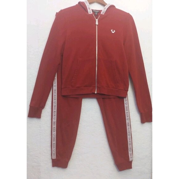 True Religion Pants - True Religion Track Suit Womens Sz M and S Burgundy Zip Up Retro Streetwear